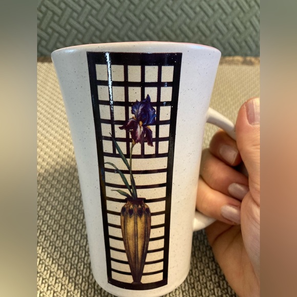 Set of 2 Tall Rustic Tea/Coffee Mugs With Coloured Rims - Picture 2 of 5